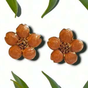 Vintage Red Orange Flower Earrings Studded Back